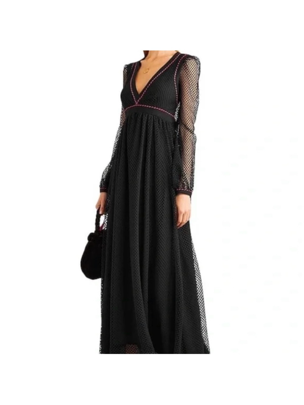 Philosophy di Lorenzo Serafini Black Maxi Mesh Dress with Pink Piping